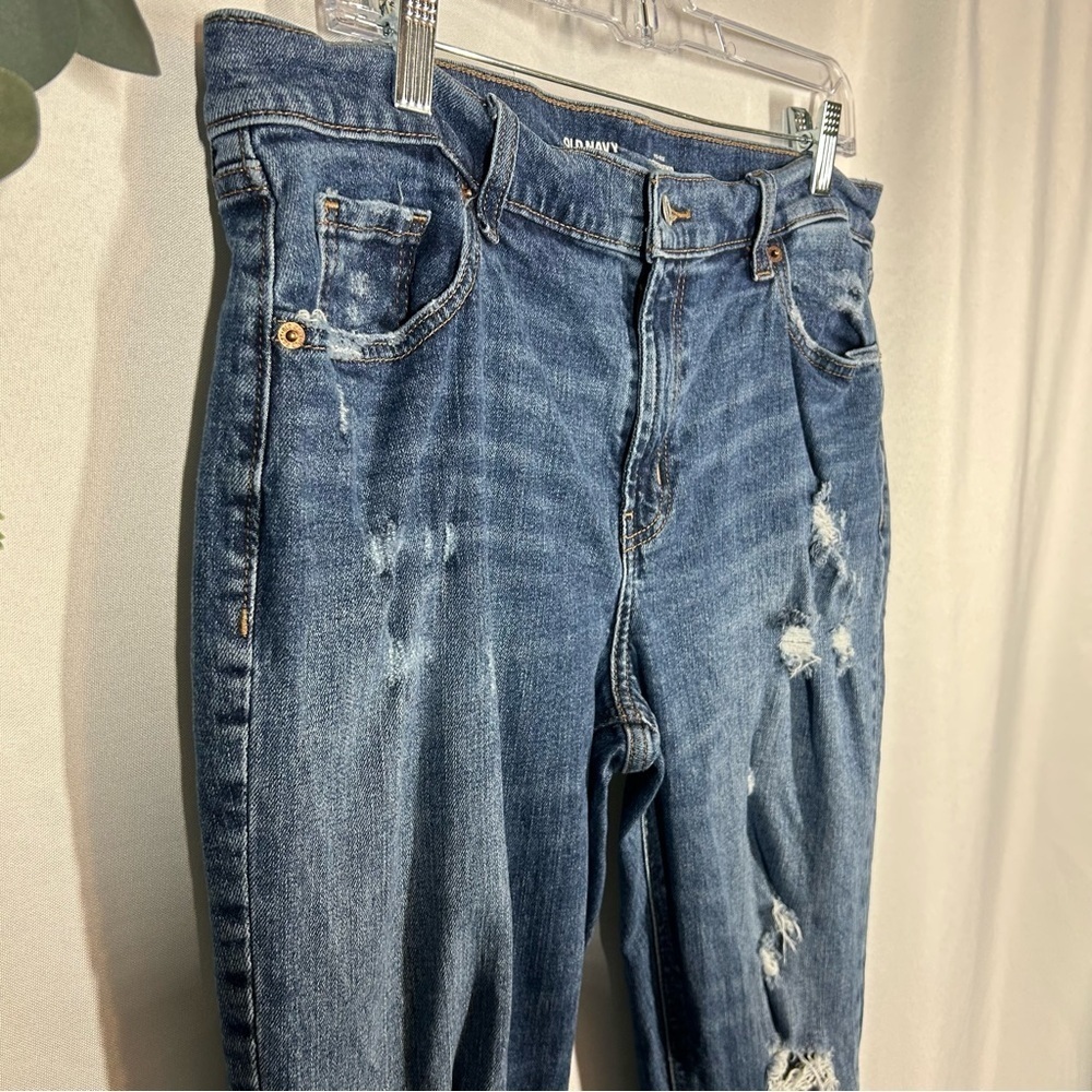 Old Navy | Mid Rise Boyfriend Jeans Distressed Blue Denim Women’s Size 12 - Picture 6 of 13